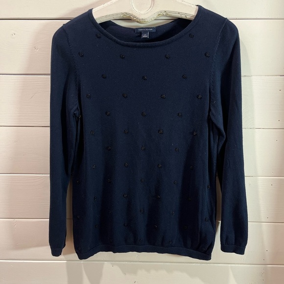 💙 TOMMY HILFIGER – L – Navy blue beaded sweater - Picture 3 of 7
